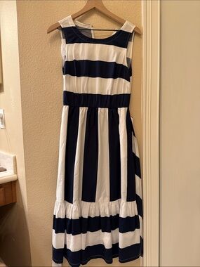J. Crew Navy and White Striped Sleeveless Midi Dress